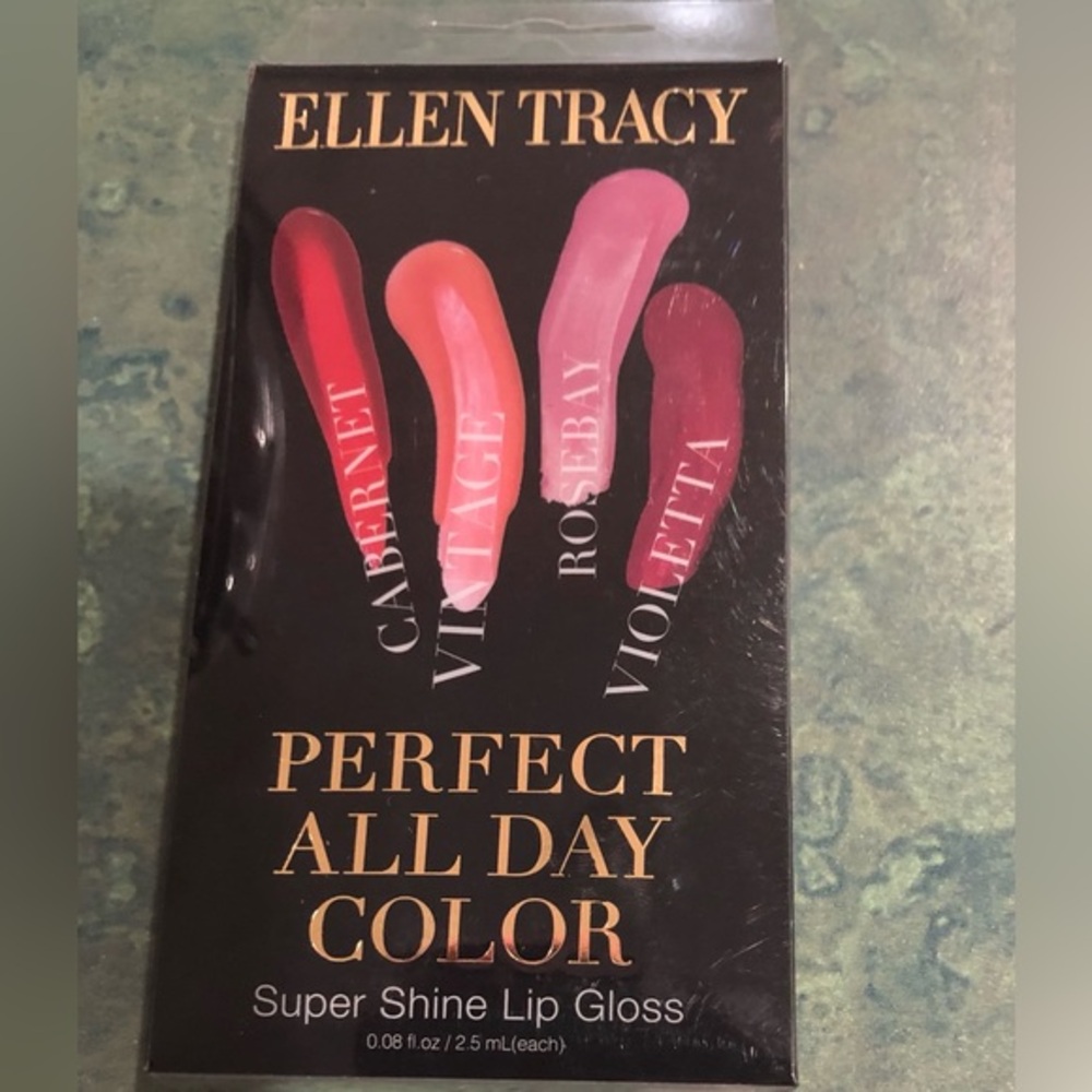 Ellen Tracy 4pc perfect all day‎ color super shine lip glosses new FREE